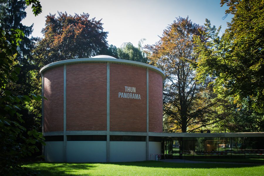 Interior view of the Thun Panorama with the historic circular painting