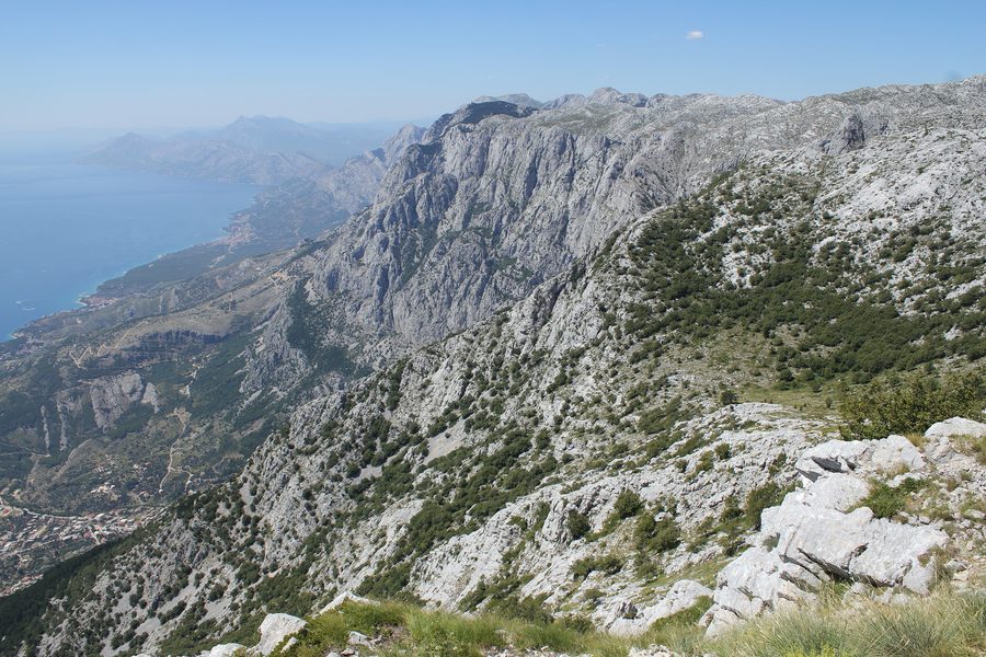 View from the summit of Vošac over the Biokovo mountain range and the Makarska Riviera in Croatia