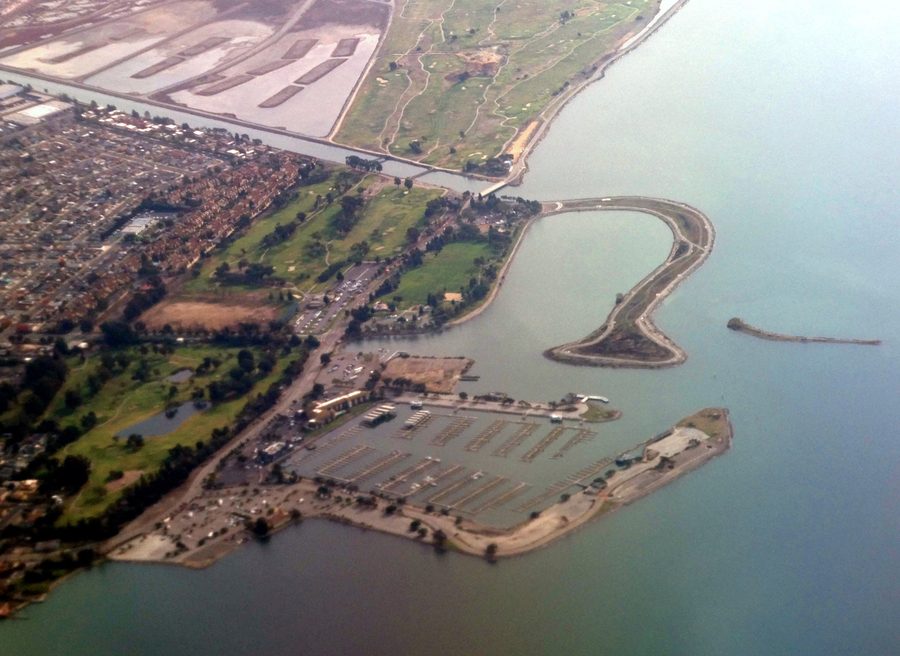 Aerial view of the San Leandro marina in December 2023