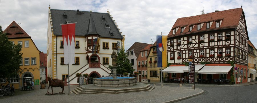 Historic market square with town hall in Volkach