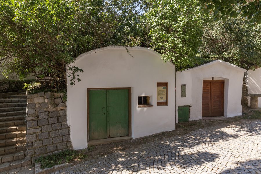 Kirchengraben wine tavern lane in Poysdorf with press houses and wine cellars
