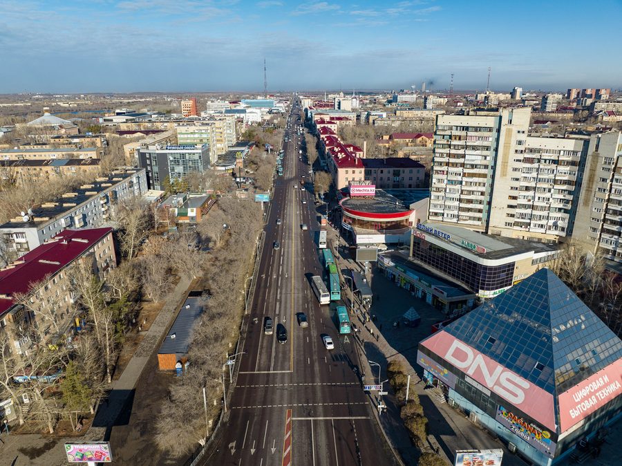 Karaganda city with a view of Bukhar-Zhyrau Avenue
