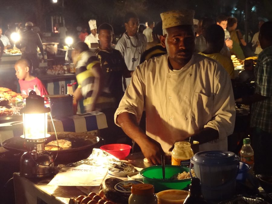 Food vendor at night in Forodhani Gardens, Stone Town, Zanzibar