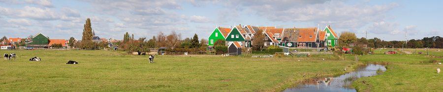 Panoramic view of Grote Werf and the village of Marken on the IJsselmeer in North Holland