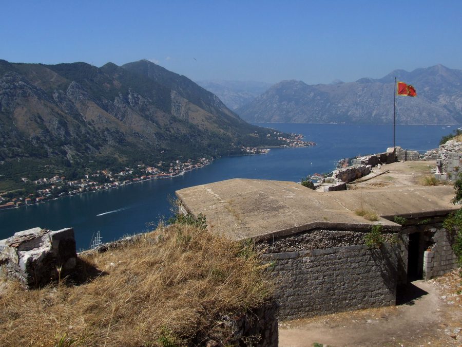 View from the city walls of Kotor over the Bay of Kotor and the surrounding mountains