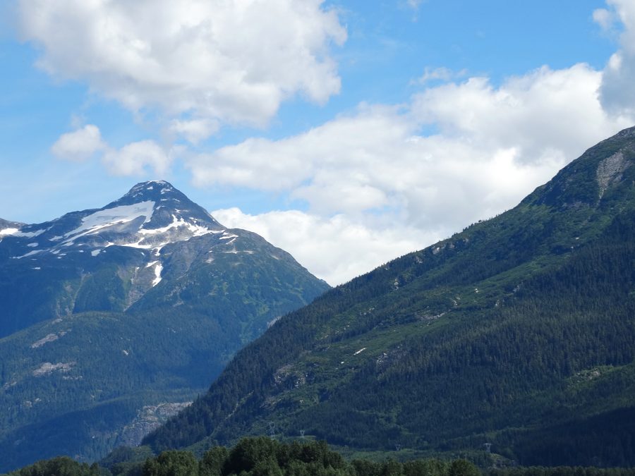 Landscape along the Skeena River on the route from Prince Rupert to Terrace in British Columbia