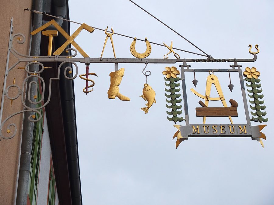 Information sign of the craft museum in Kork