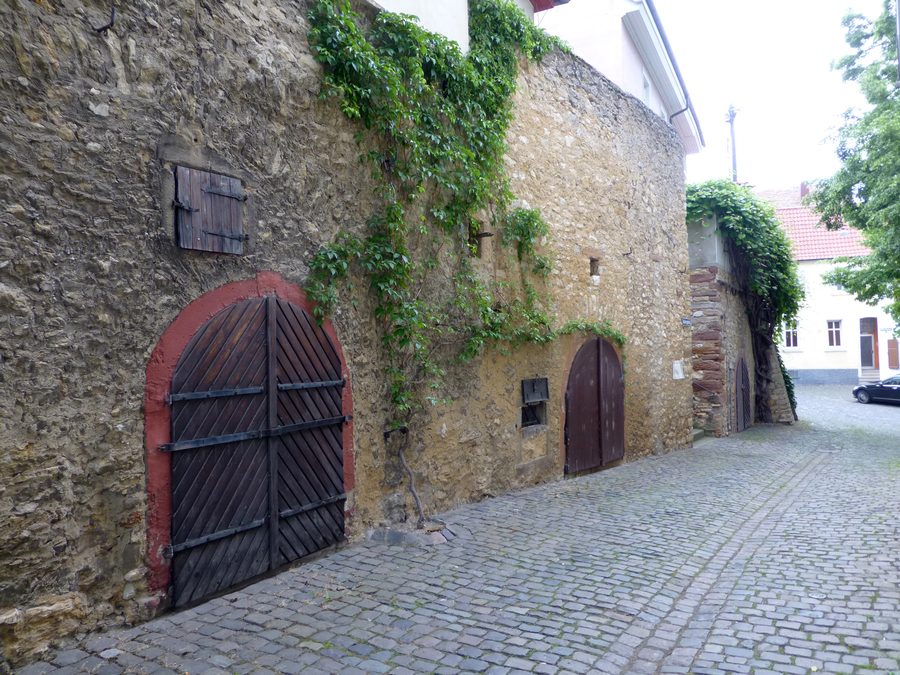 Historic wine cellars on the southern wall of the market in Westhofen