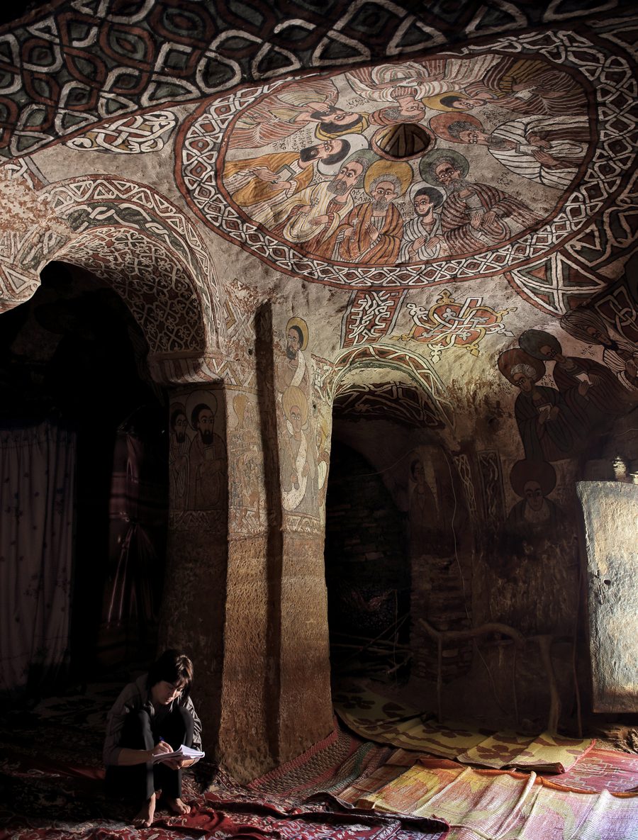 Wall paintings in the rock-hewn church of Abuna Yemata Guh in Tigray, Ethiopia
