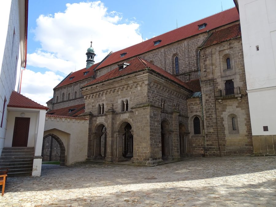St. Procopius Basilica in Třebíč, seen from the main entrance of the castle
