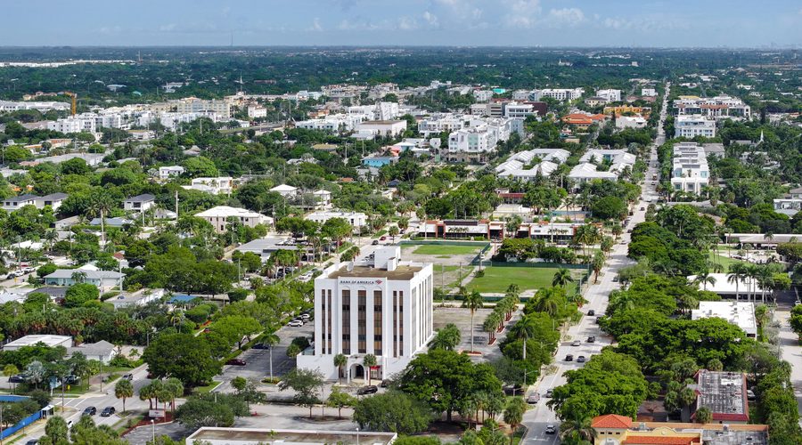 Aerial view of downtown Delray Beach with Federal Highway
