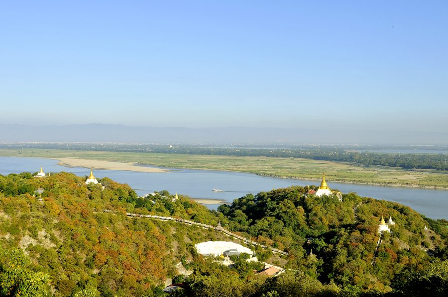 Hilly landscape by the river in central Myanmar