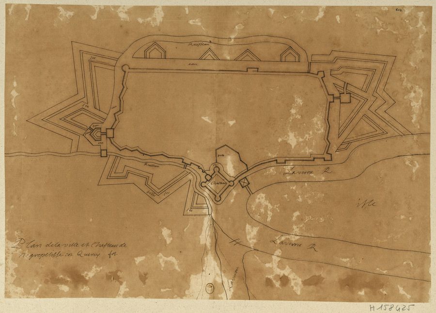 Historical plan of the town and castle of Nègrepelisse in Quercy