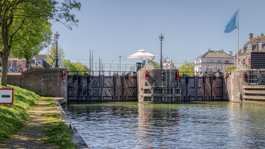 The large sea lock in Muiden by the water