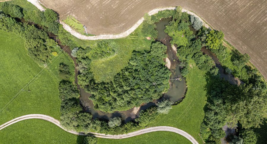 Aerial view of the natural Krems between Nußbach and Wartberg an der Krems