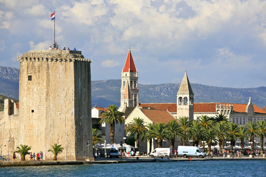 Trogir with the Kamerlengo Tower at the historic harbor