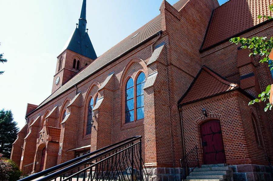 Neo-Gothic parish church from the late 19th century in the village of Bysław, Lubiewo commune