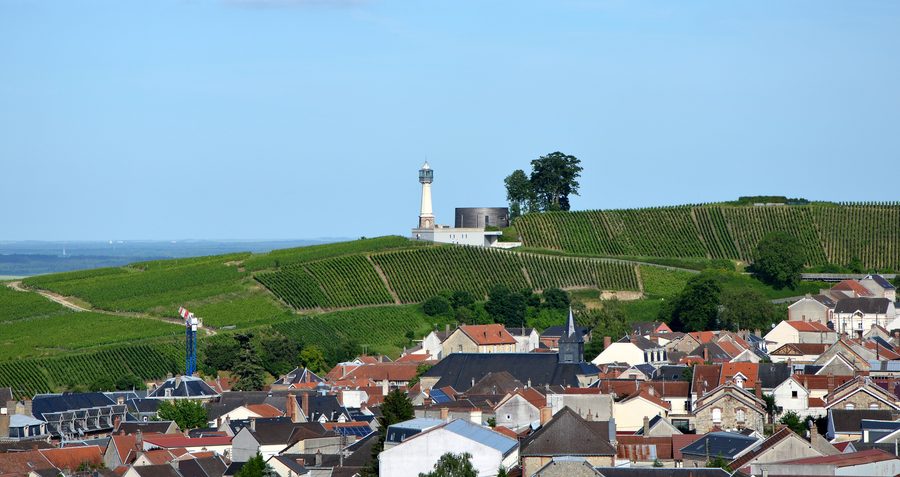 Phare de Verzenay above the Champagne vineyards in the Marne