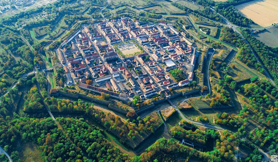 Aerial view of Neuf-Brisach showing the star-shaped layout of the fortifications