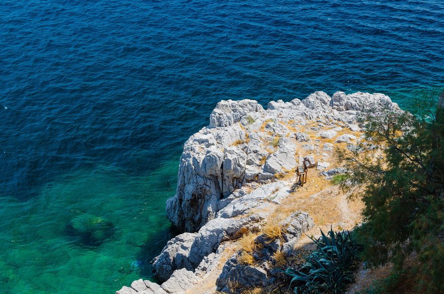 Rocky coast at Bodrum Castle in the Turkish province of Muğla