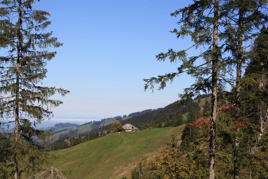 Schwarzsee in Plaffeien with the Fribourg Pre-Alps landscape behind it
