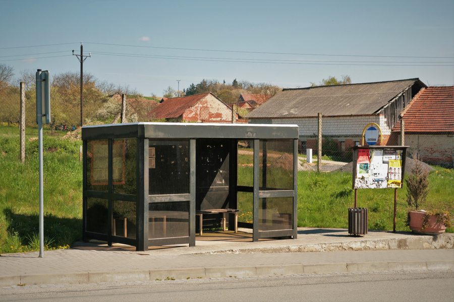 Bus stop by the municipal office in the village of Kuřimské Jestřabí