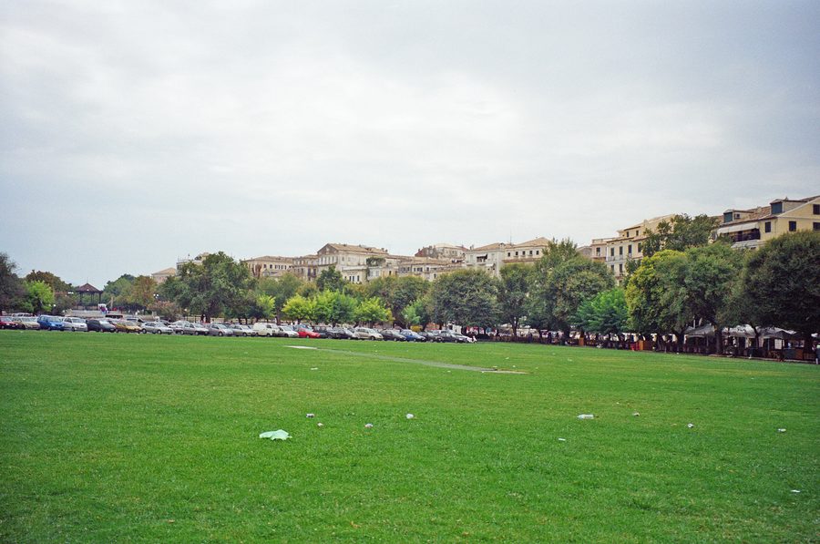 Spianada with park area and cricket ground in Corfu Town