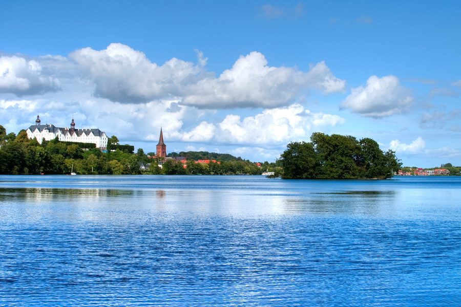 Plön Lake with Plön Castle in the background.