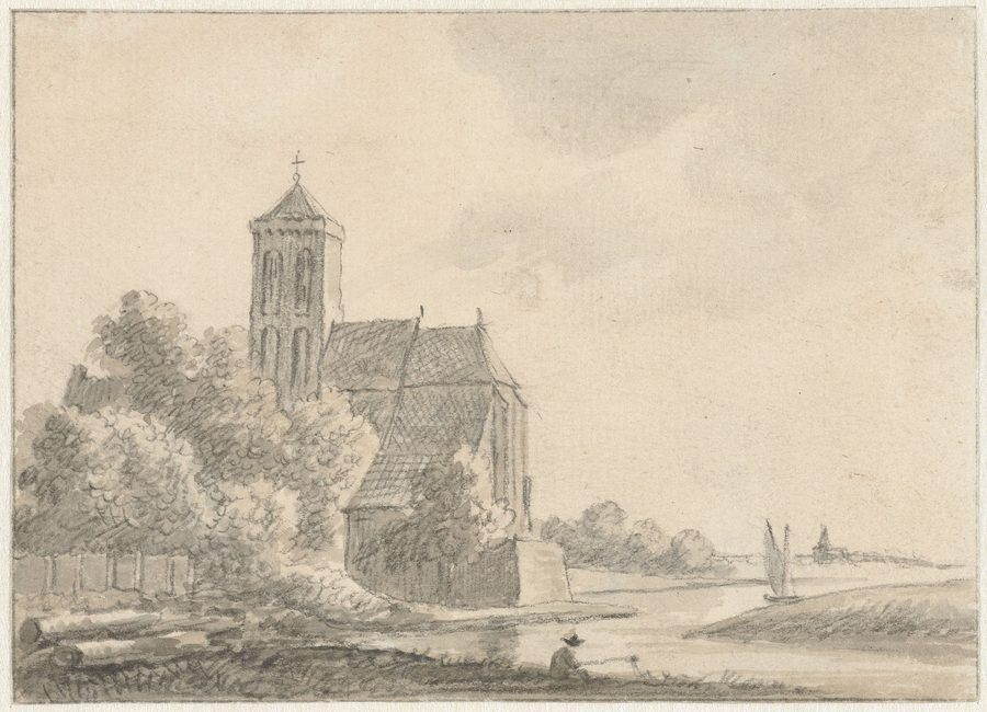 Historical view of Cuijk with townscape and river