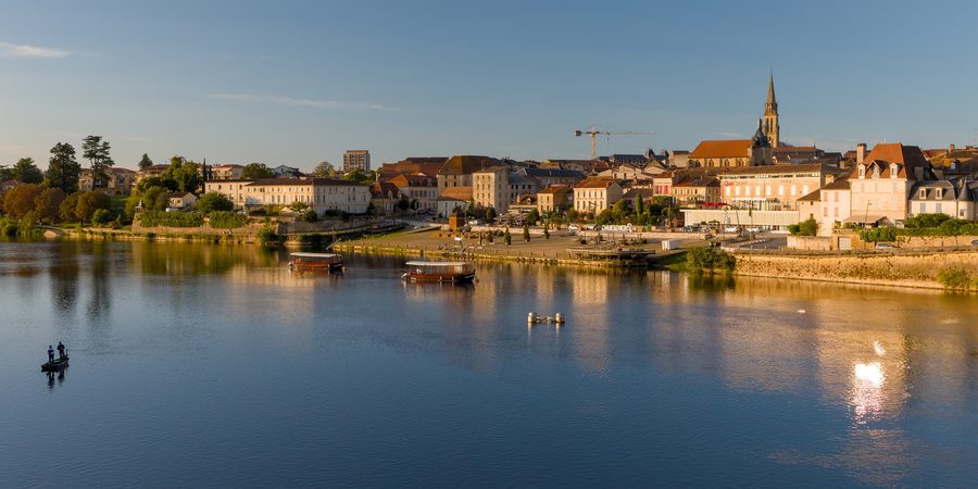 View of the Dordogne River and Bergerac city centre from the opposite bank