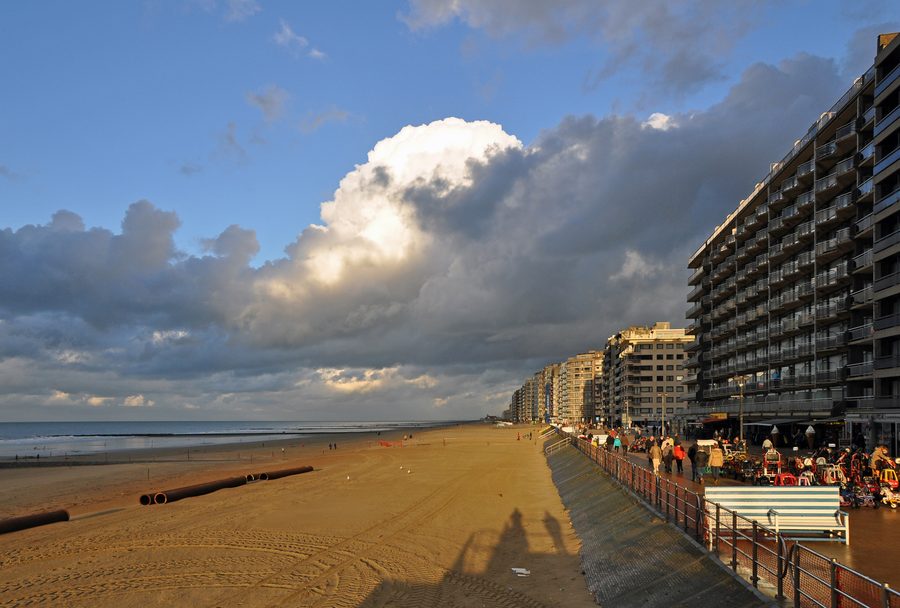 Sandy beach of Westende on the Belgian North Sea coast