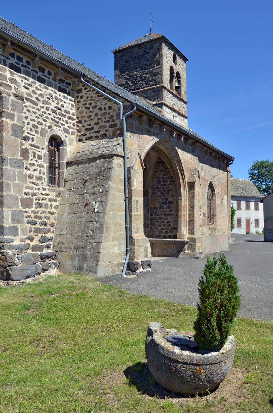 Exterior view of the Église Saint-Caprais in Vèze in the Cantal department