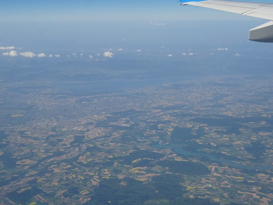 Aerial view of the Seeland landscape on Lake Biel.
