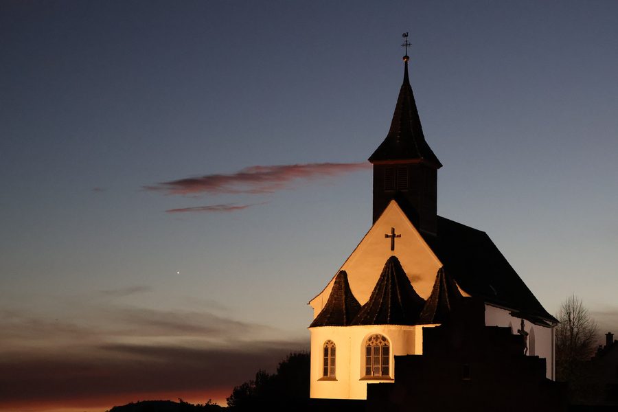 Bergkirche Rheinau at dusk