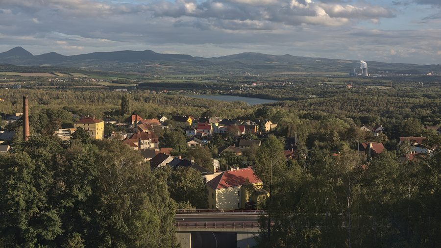 Panoramic view of Hrob and the Teplice Basin in the direction of DubÃ