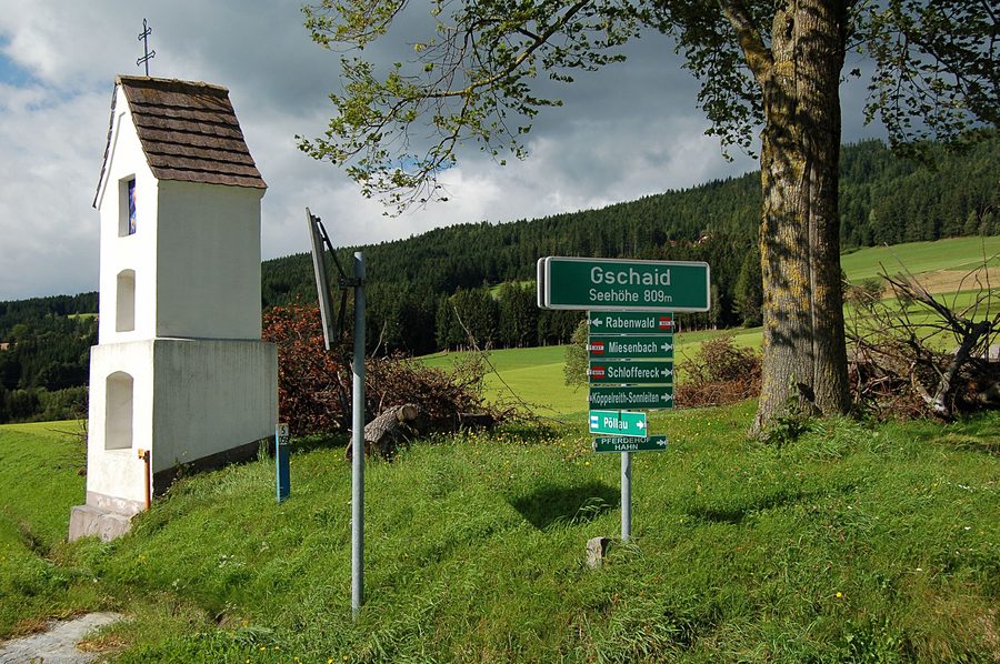 Hilly, green landscape near Birkfelder Gschaid in Styria