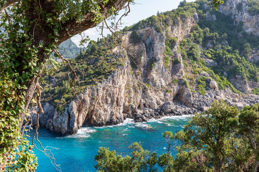 Green coast of Paleokastritsa on Corfu