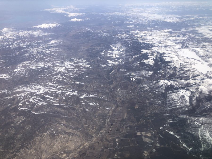 View from an airplane over Sanpete Valley and the mountains in Sanpete County