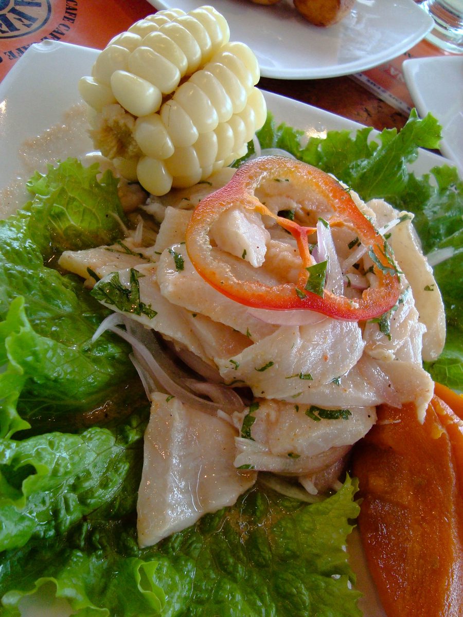 Peruvian ceviche with fish and citrus fruits