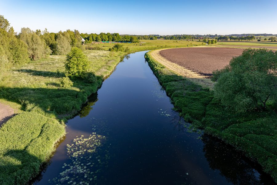 View from the Dreibogenbrücke onto the Stever in Olfen, North Rhine-Westphalia