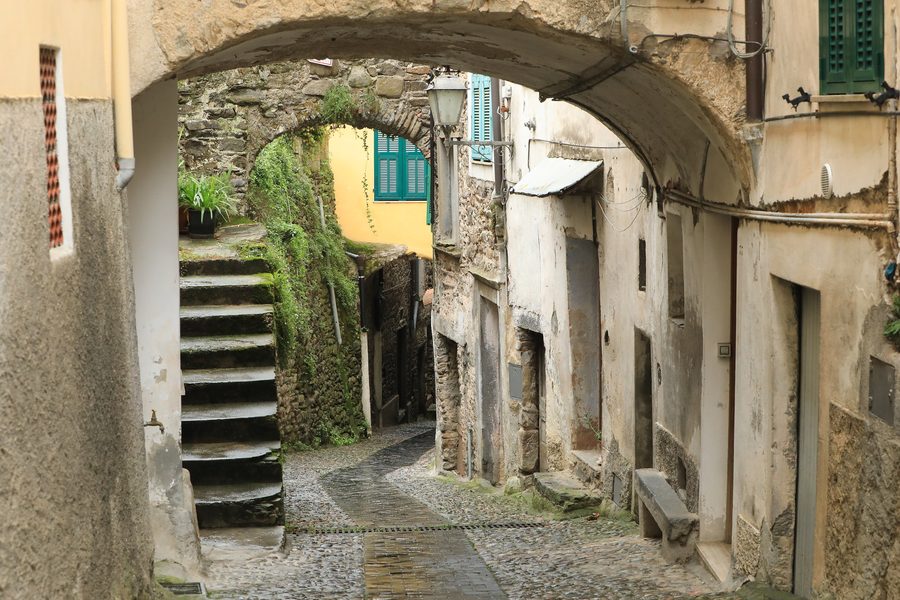 Medieval street in the town center of Pigna in Liguria