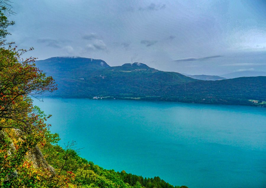 View from Col de la Chambotte over Lac du Bourget in Savoy