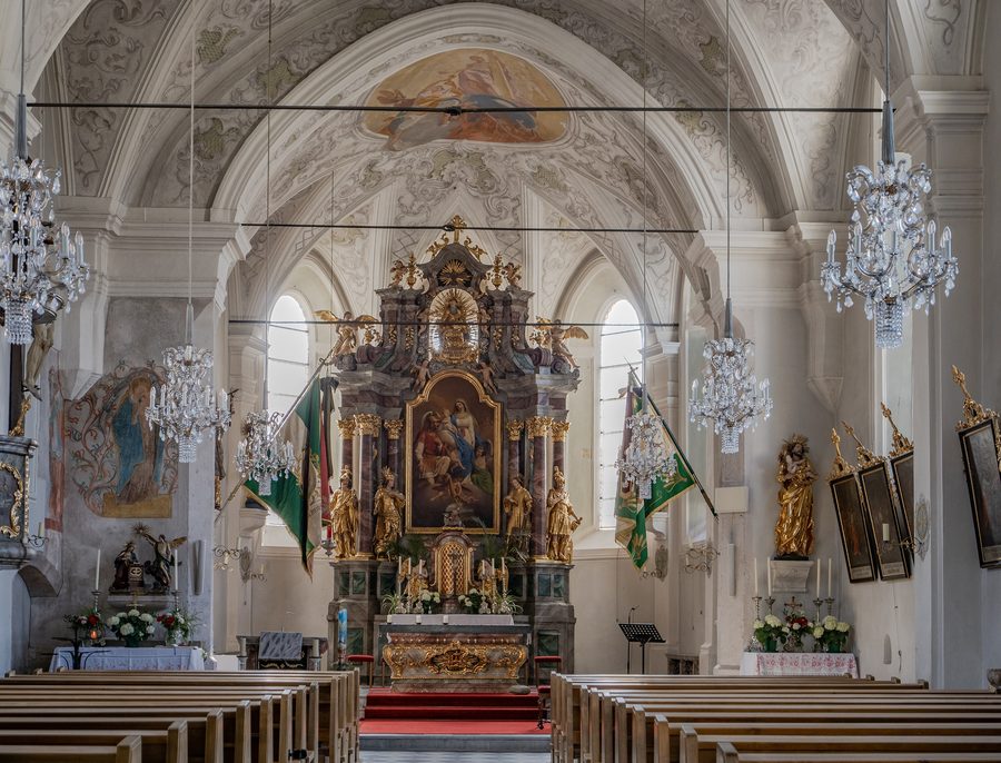 Interior of the Gothic parish church in Rum, Tyrol