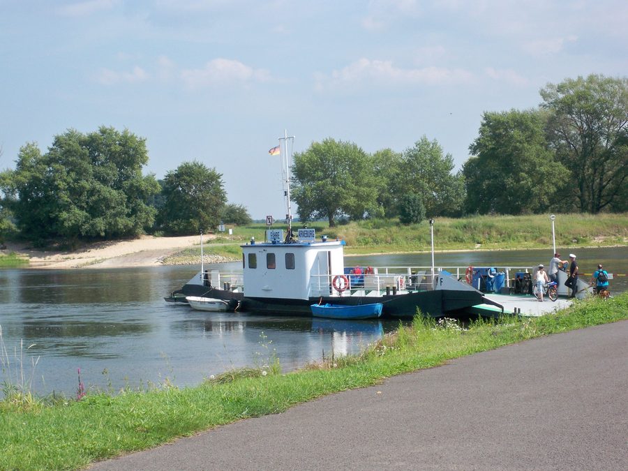 Ferry across the Elbe near Arneburg in Saxony-Anhalt