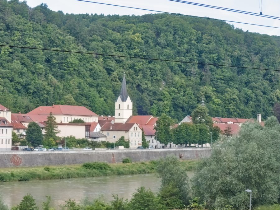 View across the Sava River to Krško old town.