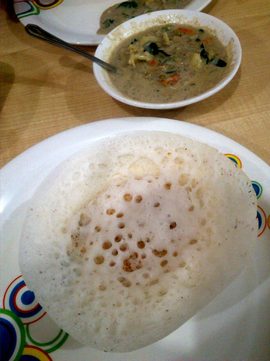 Appam with vegetable stew from Kerala