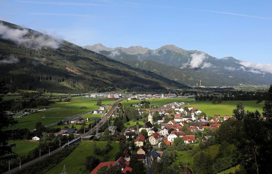 Landscape near Gaishorn am See with the town of Trieben in the background