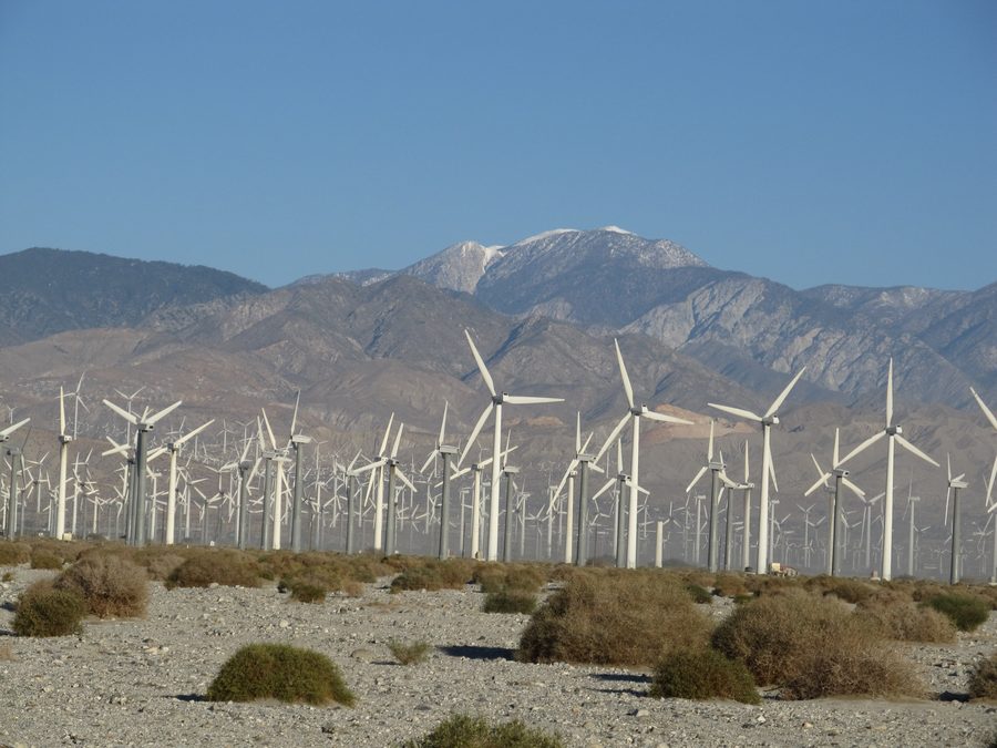 Wind farm in the landscape of the San Gorgonio Pass near Palm Springs, California