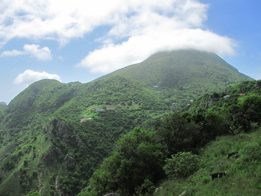 Cloud-covered Mount Scenery on the island of Saba