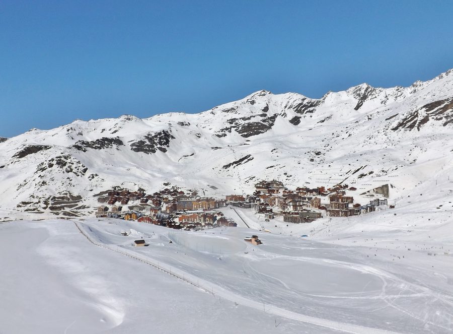 Val Thorens in winter, a high-altitude French ski village in the Alps